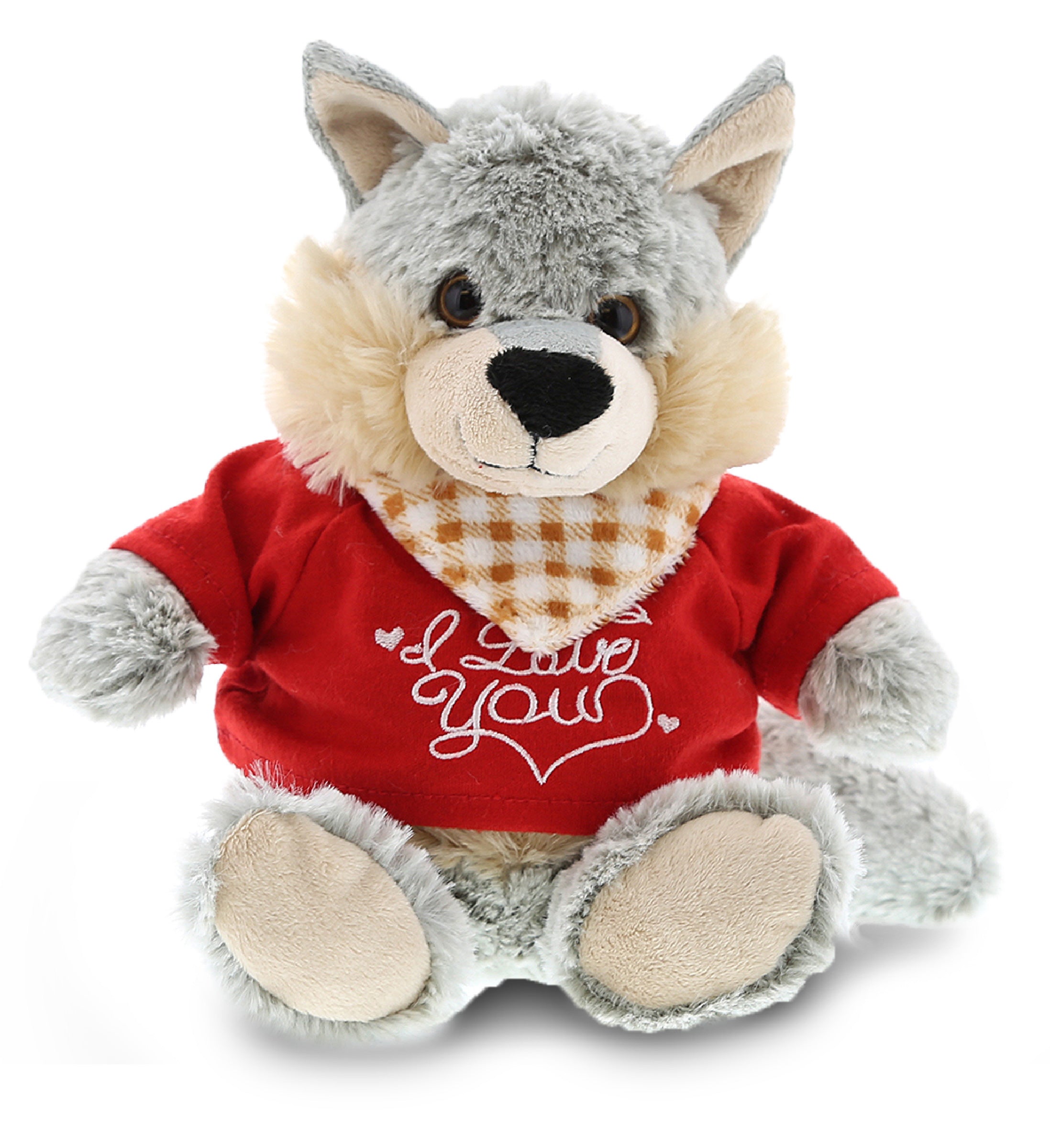 PLUSH I LOVE YOU RED SHIRT- SUPER-SOFT PLUSH - SITTING WOLF