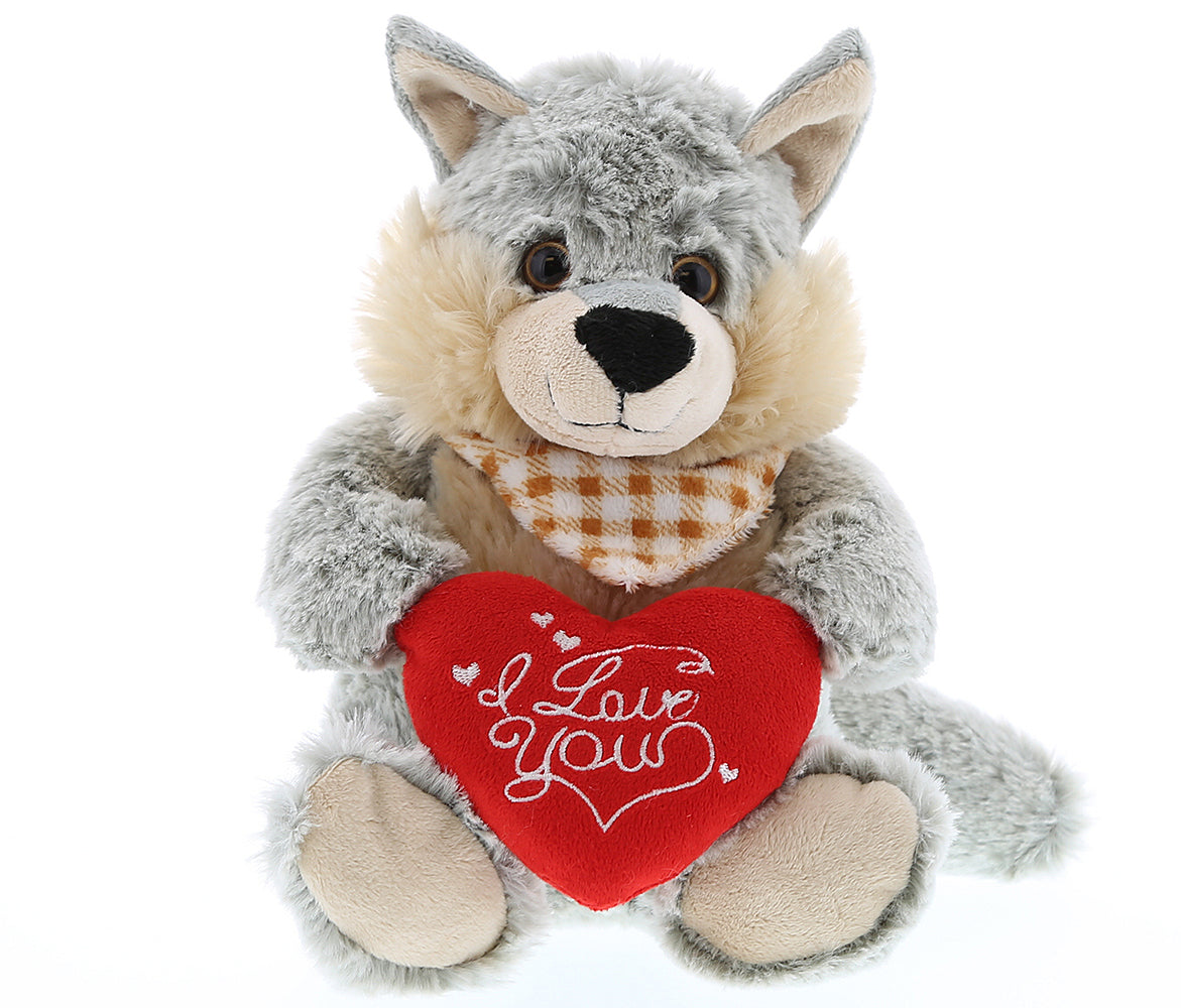 PLUSH I LOVE YOU RED HEART - SUPER-SOFT PLUSH - SITTING WOLF