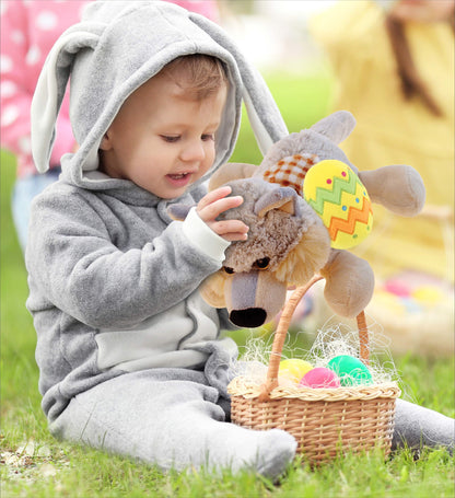 DolliBu Super Soft Lying Wolf with Yellow Easter Egg Plush Toy - 9 Inches