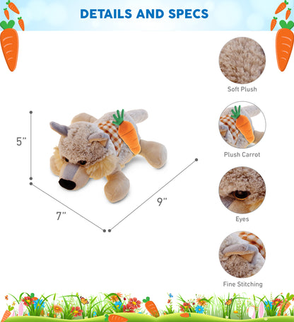 DolliBu Happy Easter Super Soft Plush Lying Wolf with Carrot Plush Toy - 9 Inch