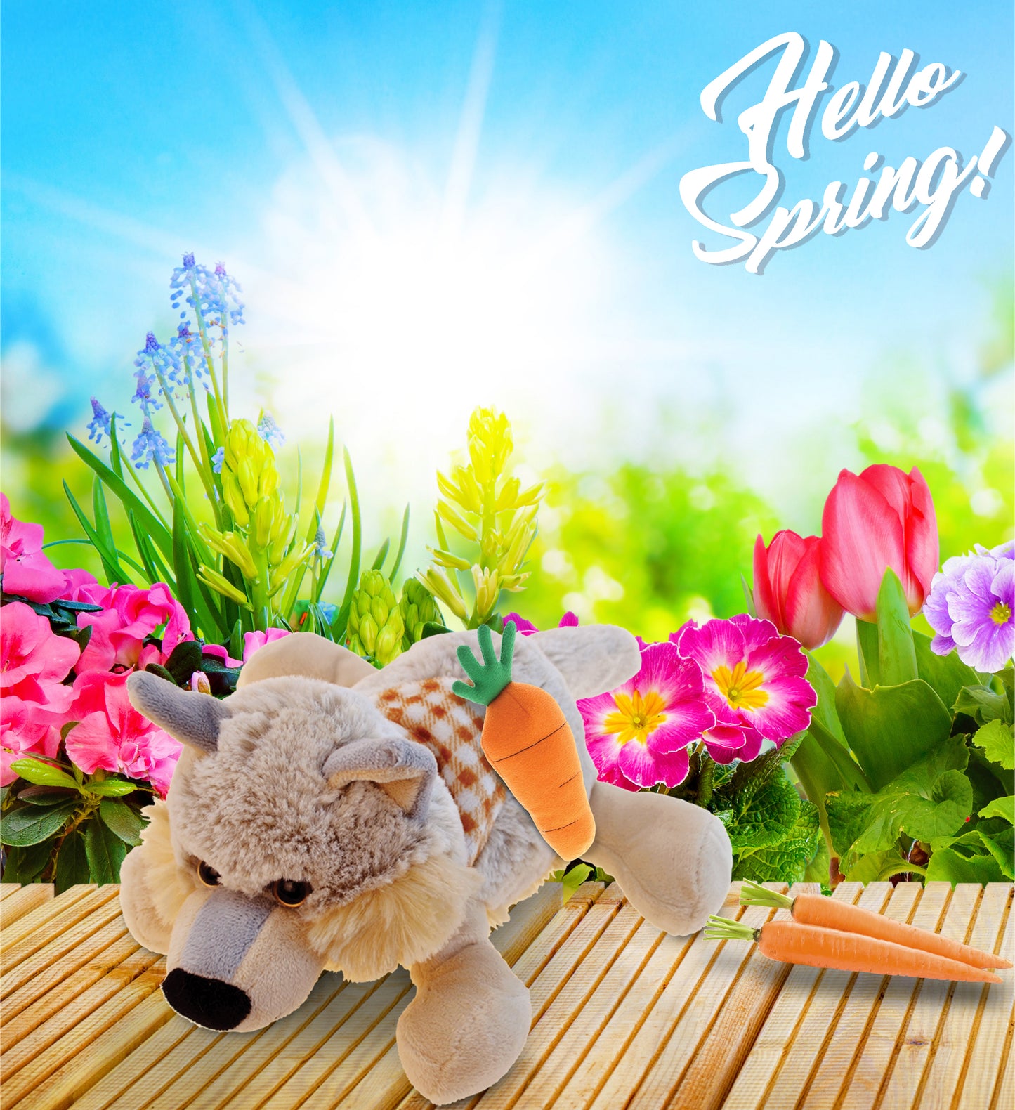 DolliBu Happy Easter Super Soft Plush Lying Wolf with Carrot Plush Toy - 9 Inch