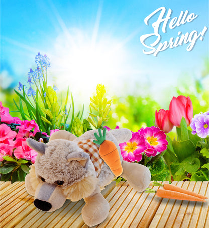 DolliBu Happy Easter Super Soft Plush Lying Wolf with Carrot Plush Toy - 9 Inch