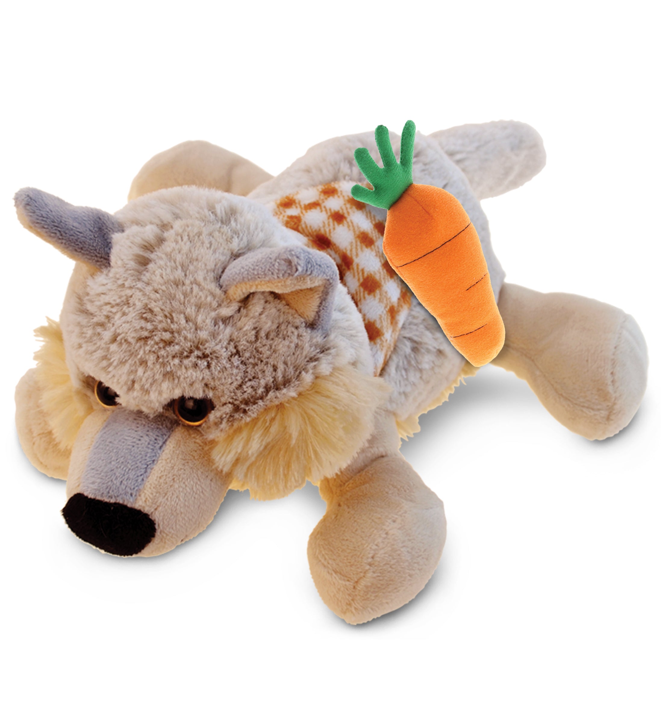 DolliBu Happy Easter Super Soft Plush Lying Wolf with Carrot Plush Toy - 9 Inch