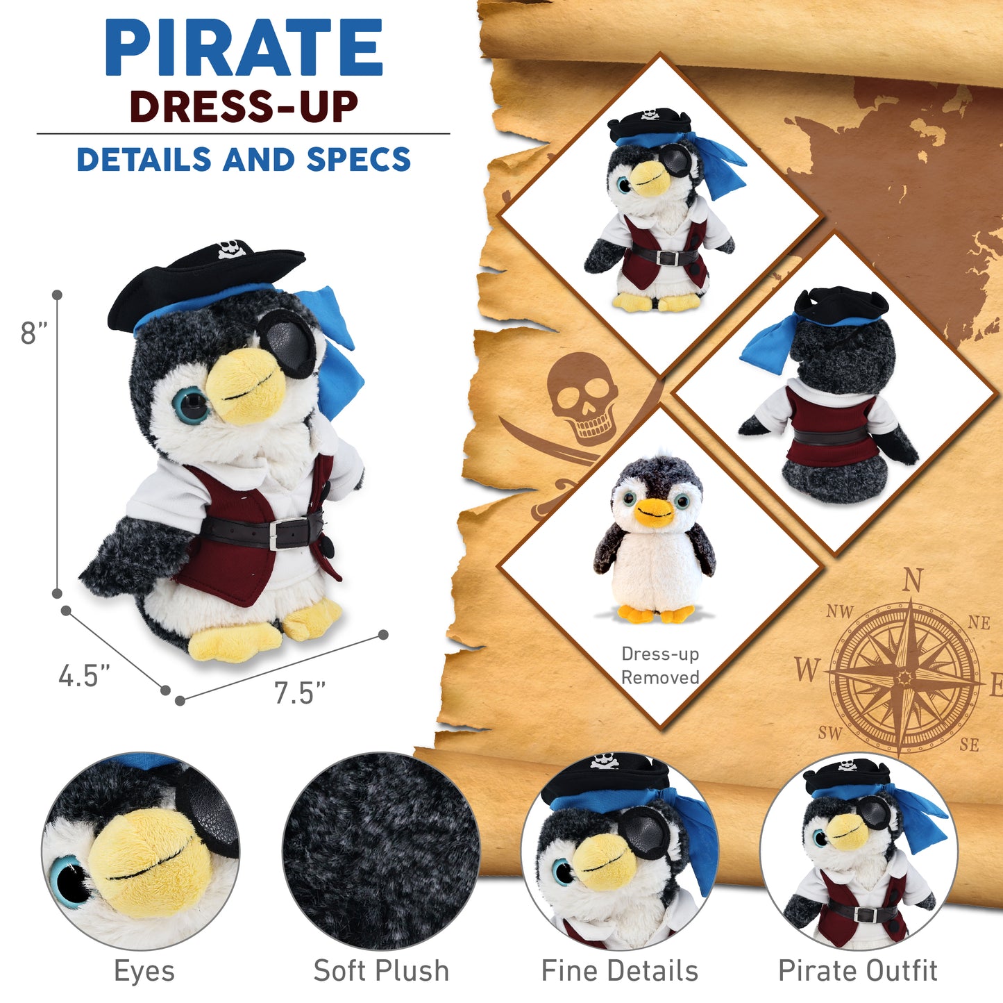 SUPER-SOFT PLUSH - PENGUIN WITH PIRATE DRESS UP