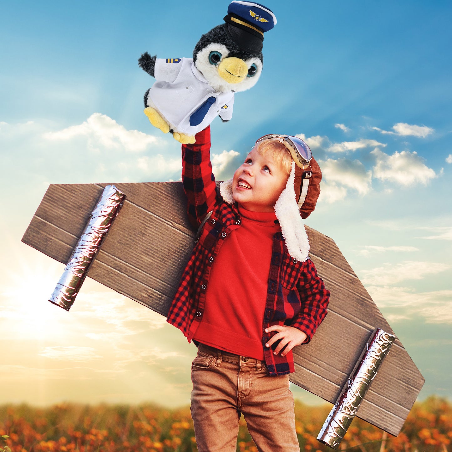 SUPER-SOFT PLUSH - PENGUIN WITH PILOT DRESS UP
