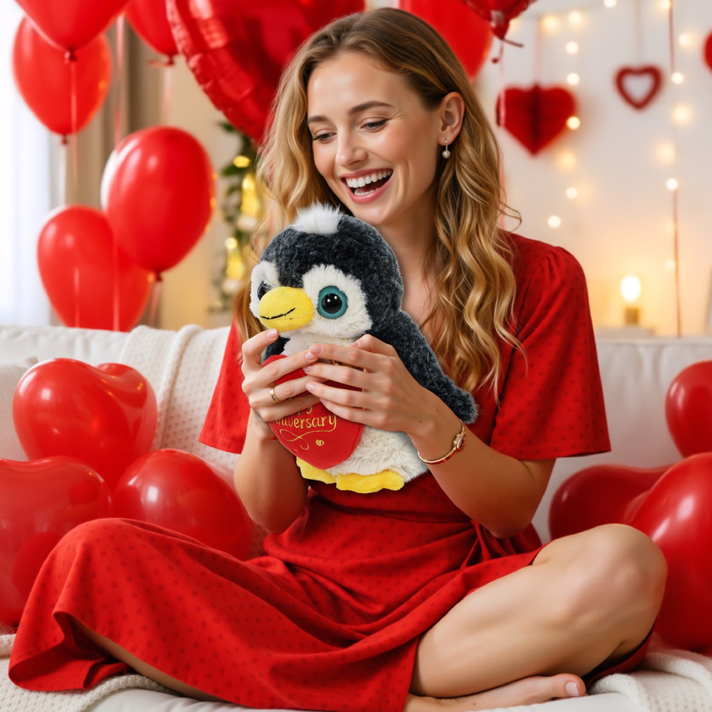 SUPER-SOFT PLUSH - PENGUIN WITH HAPPY ANNIVERSARY HEART