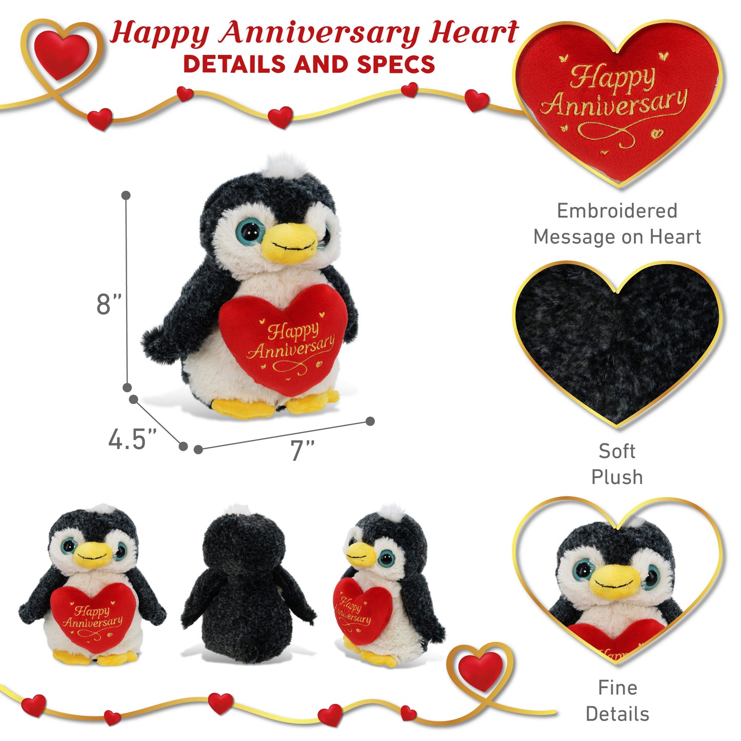 SUPER-SOFT PLUSH - PENGUIN WITH HAPPY ANNIVERSARY HEART