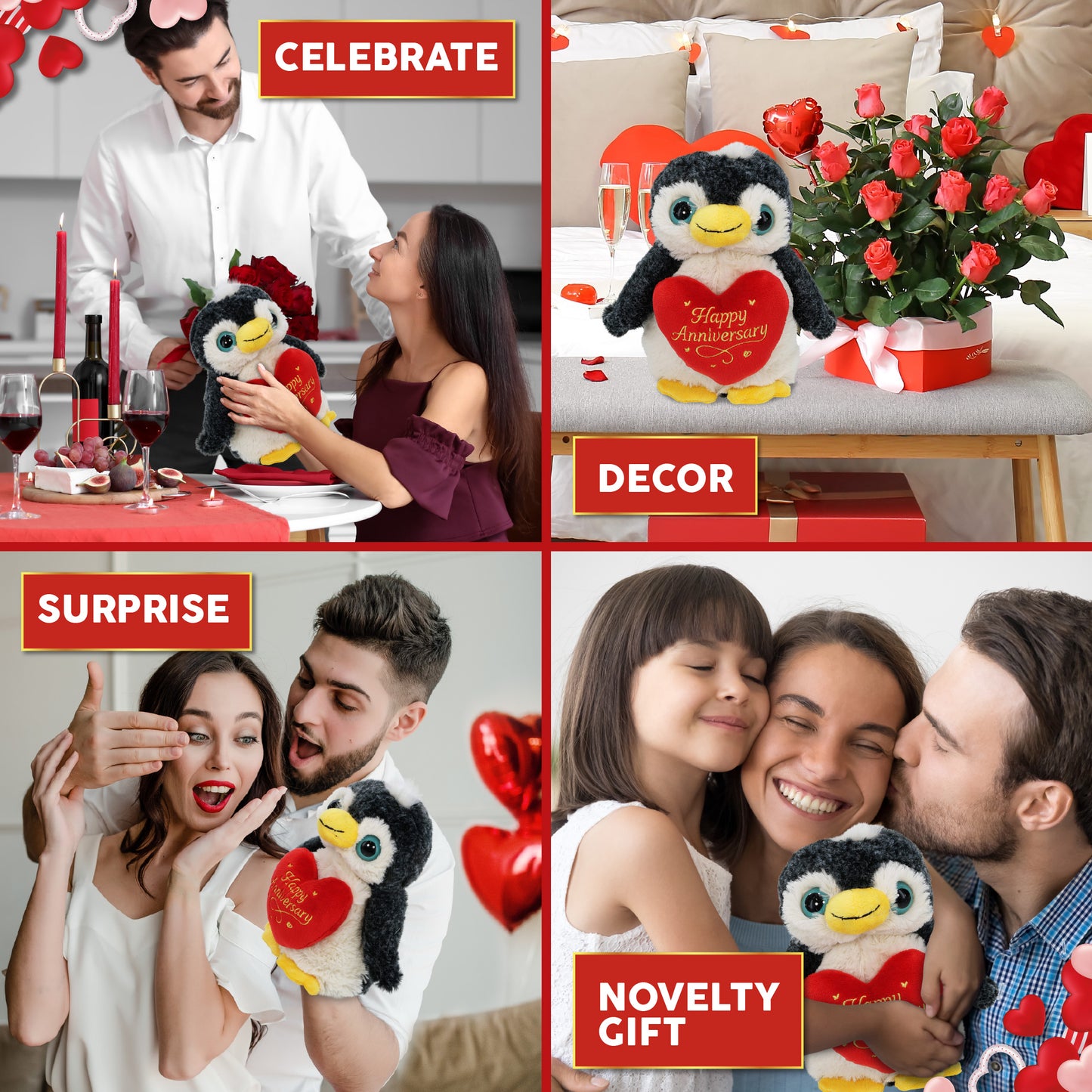 SUPER-SOFT PLUSH - PENGUIN WITH HAPPY ANNIVERSARY HEART