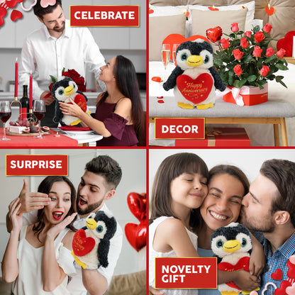 SUPER-SOFT PLUSH - PENGUIN WITH HAPPY ANNIVERSARY HEART