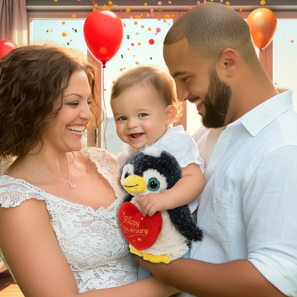 SUPER-SOFT PLUSH - PENGUIN WITH HAPPY ANNIVERSARY HEART