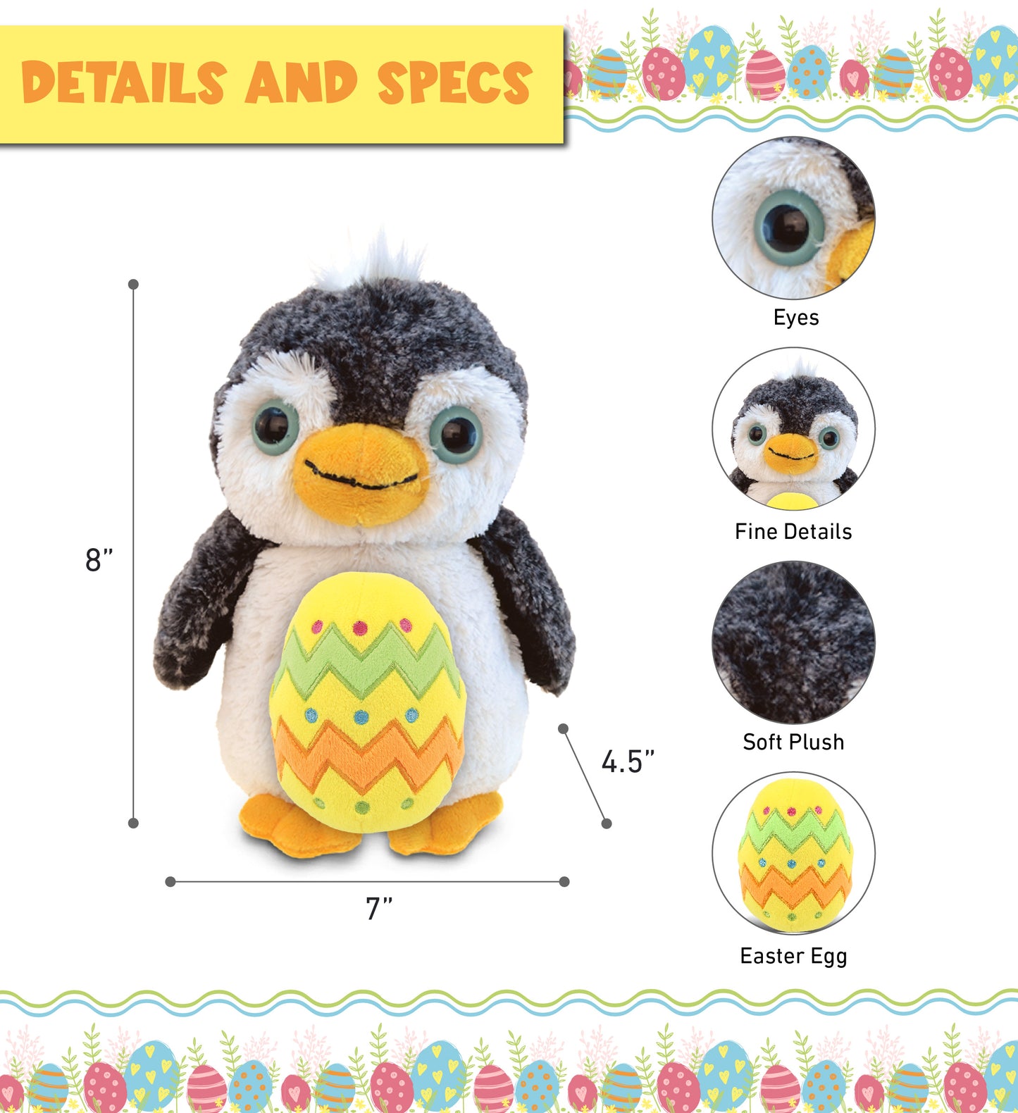 DolliBu Super Soft Cute Penguin with Yellow Easter Egg Plush Toy - 18 Inches