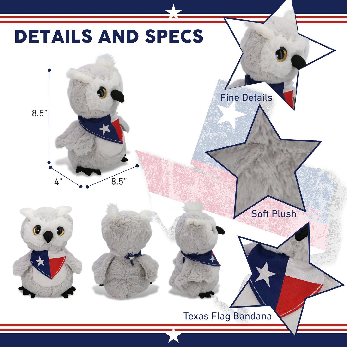 SUPER-SOFT PLUSH - OWL WITH TEXAS FLAG BANDANA