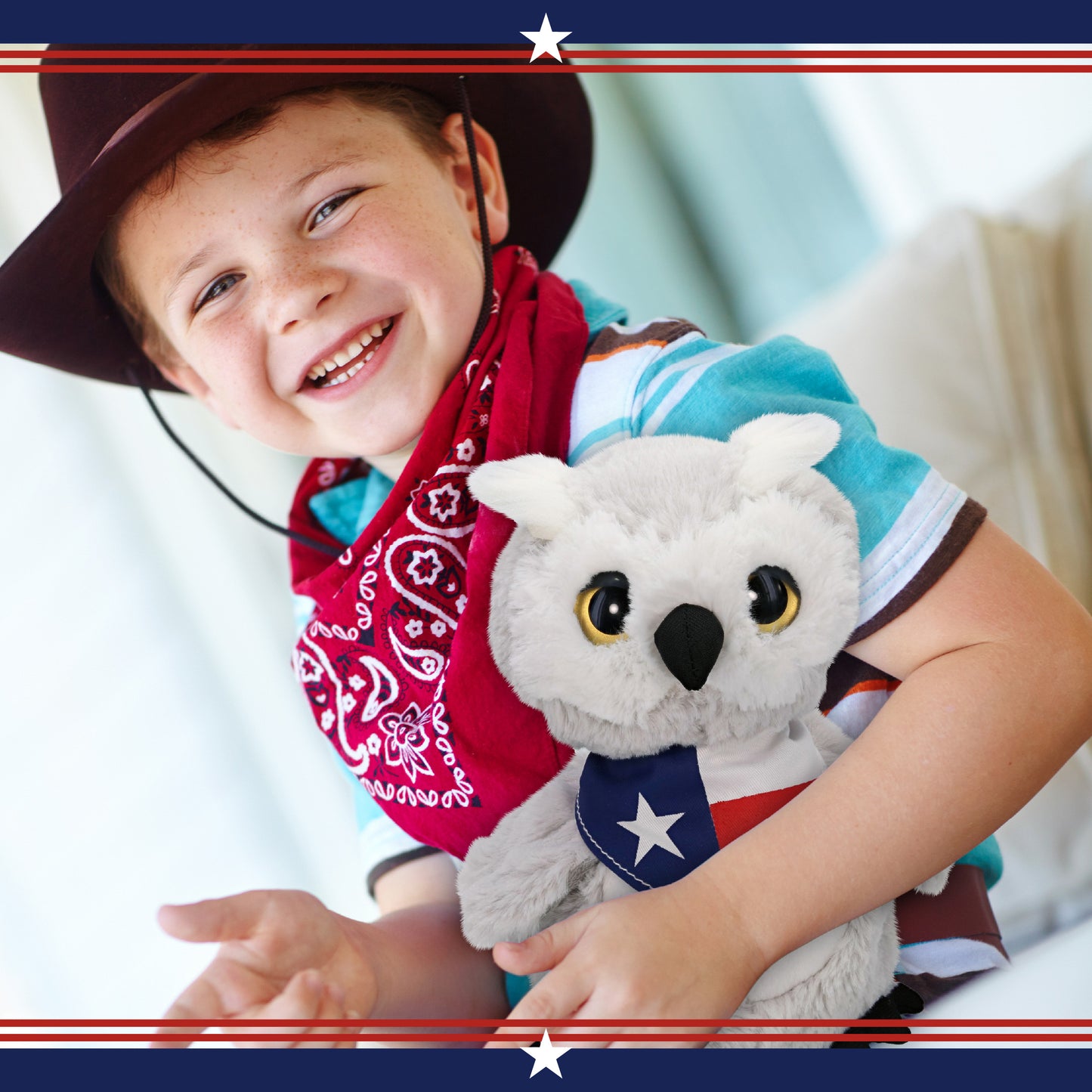 SUPER-SOFT PLUSH - OWL WITH TEXAS FLAG BANDANA
