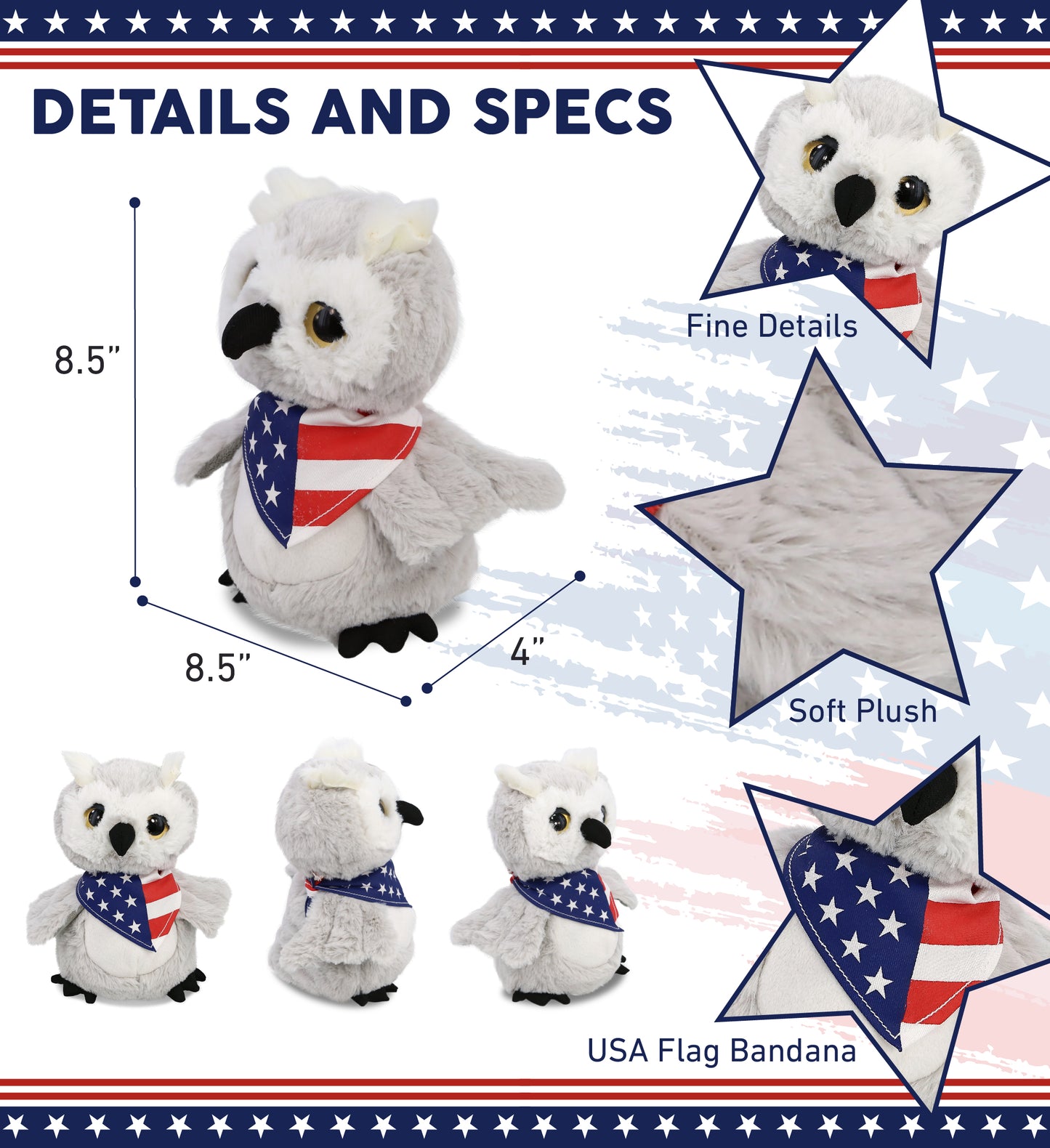 SUPER-SOFT PLUSH - OWL WITH USA FLAG BANDANA