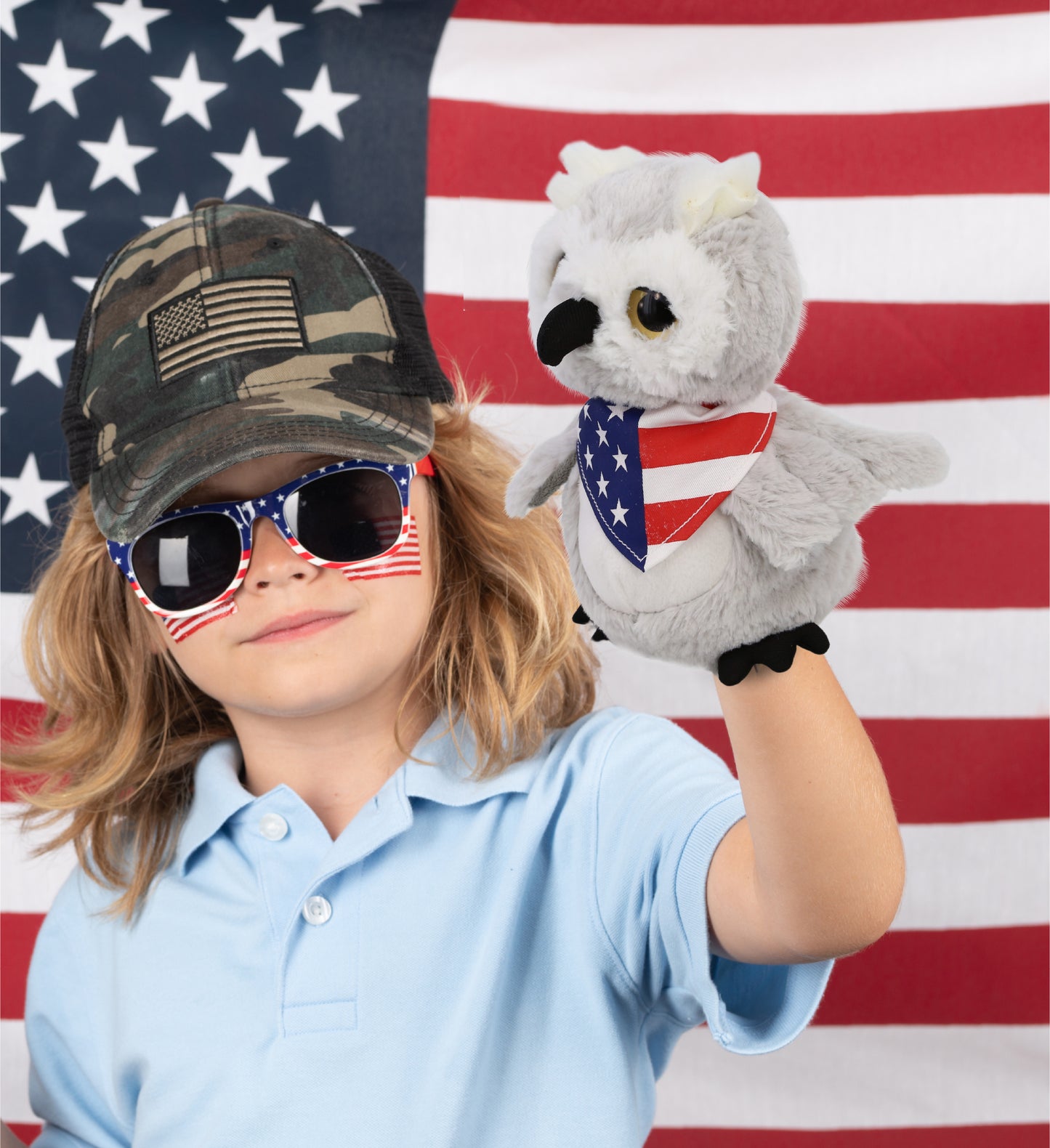 SUPER-SOFT PLUSH - OWL WITH USA FLAG BANDANA