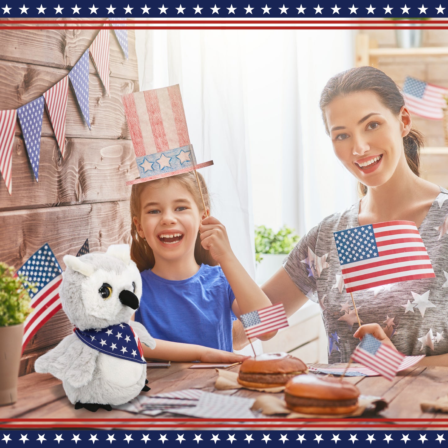 SUPER-SOFT PLUSH - OWL WITH USA BANDANA
