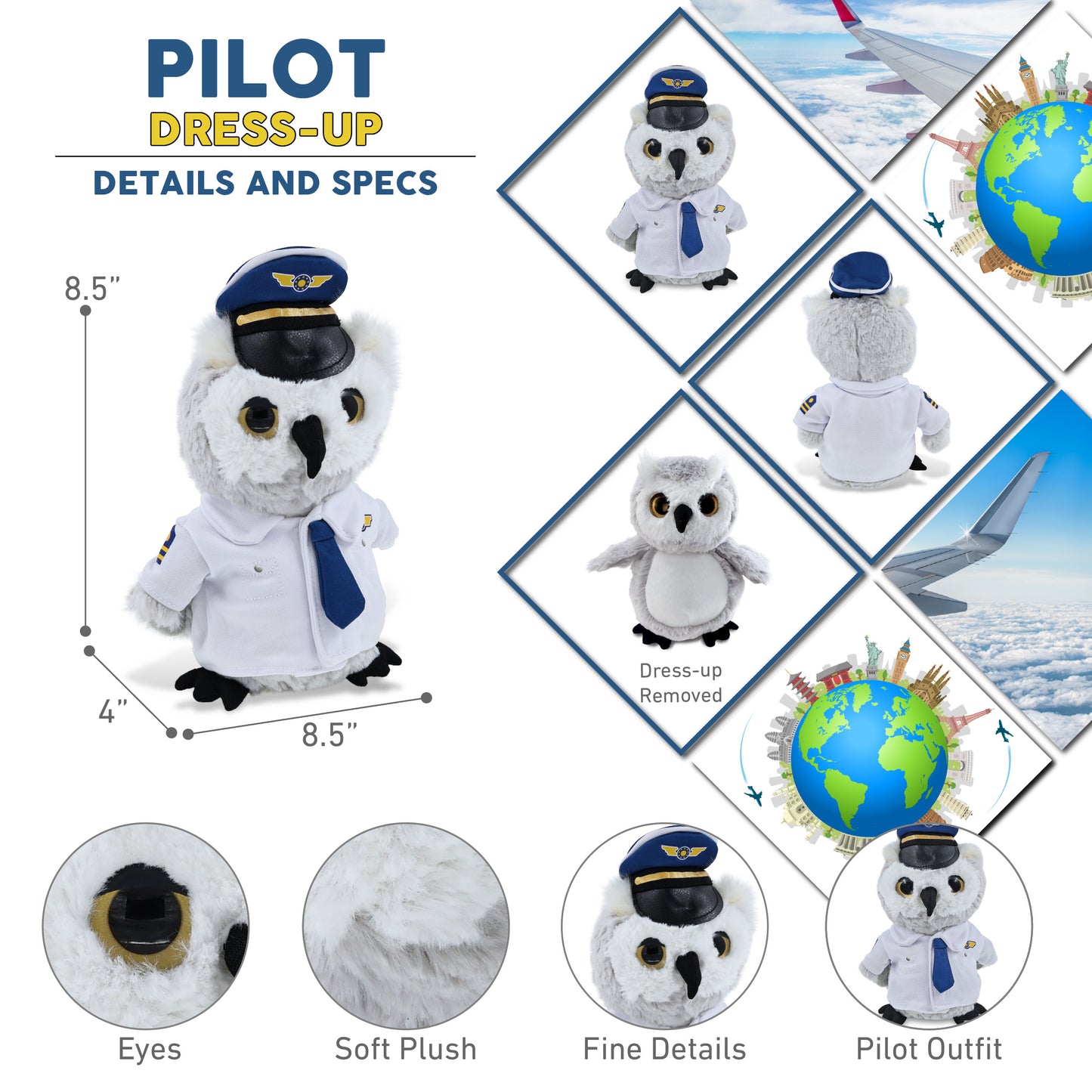 SUPER-SOFT PLUSH - OWL WITH PILOT DRESS UP