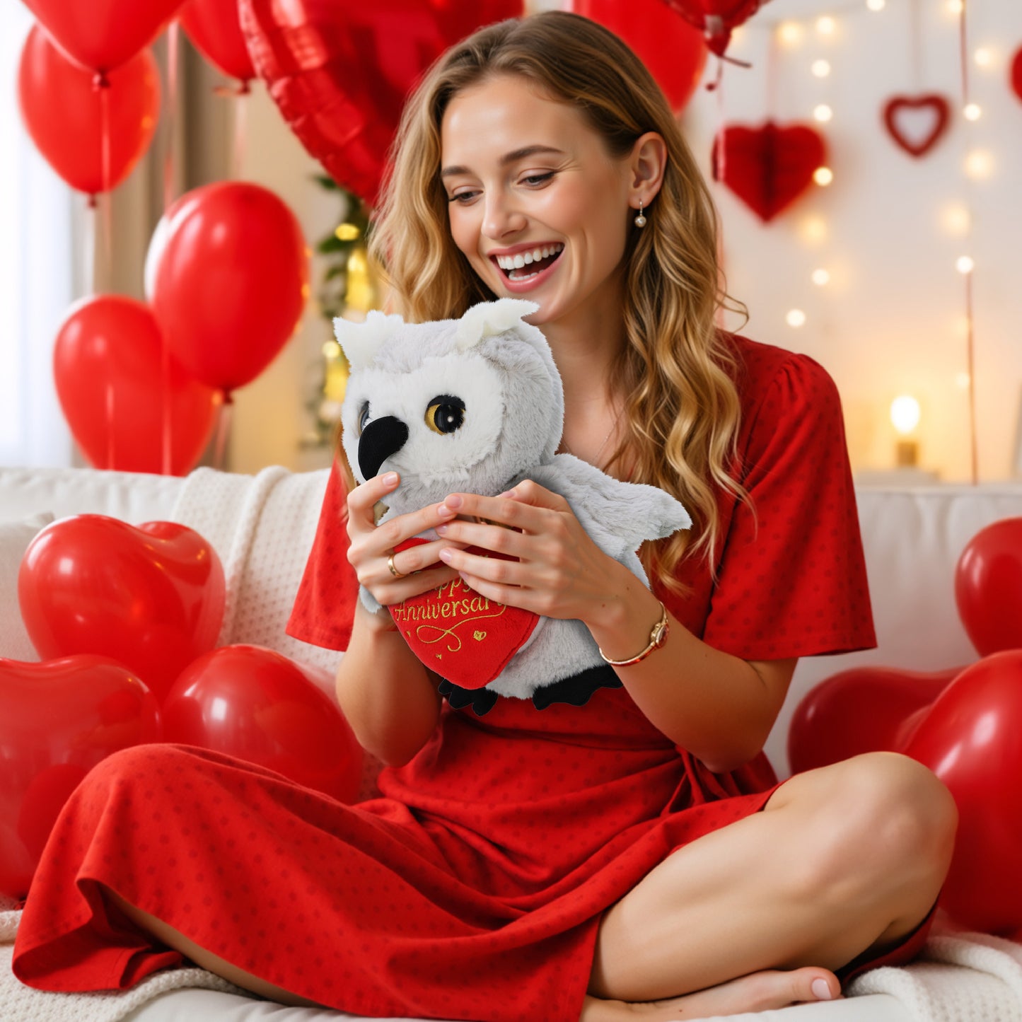 SUPER-SOFT PLUSH - OWL WITH HAPPY ANNIVERSARY HEART