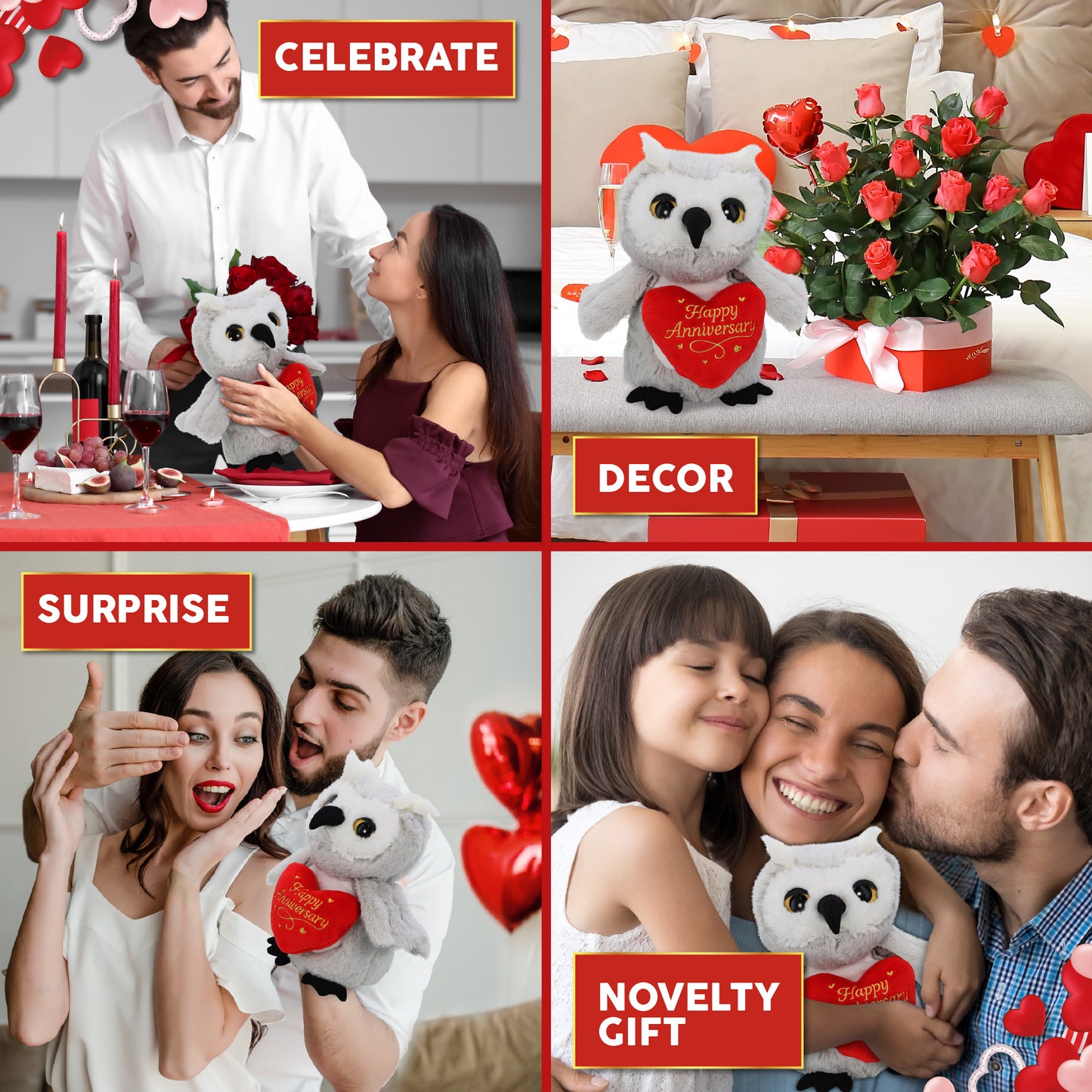 SUPER-SOFT PLUSH - OWL WITH HAPPY ANNIVERSARY HEART