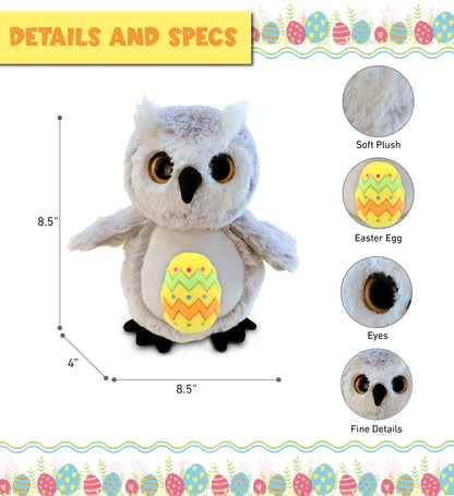 DolliBu Super Soft Big Eye Owl with Yellow Easter Egg Plush Toy - 8.5 Inches