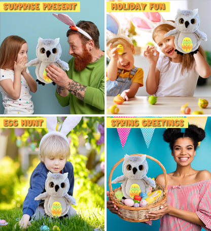 DolliBu Super Soft Big Eye Owl with Yellow Easter Egg Plush Toy - 8.5 Inches