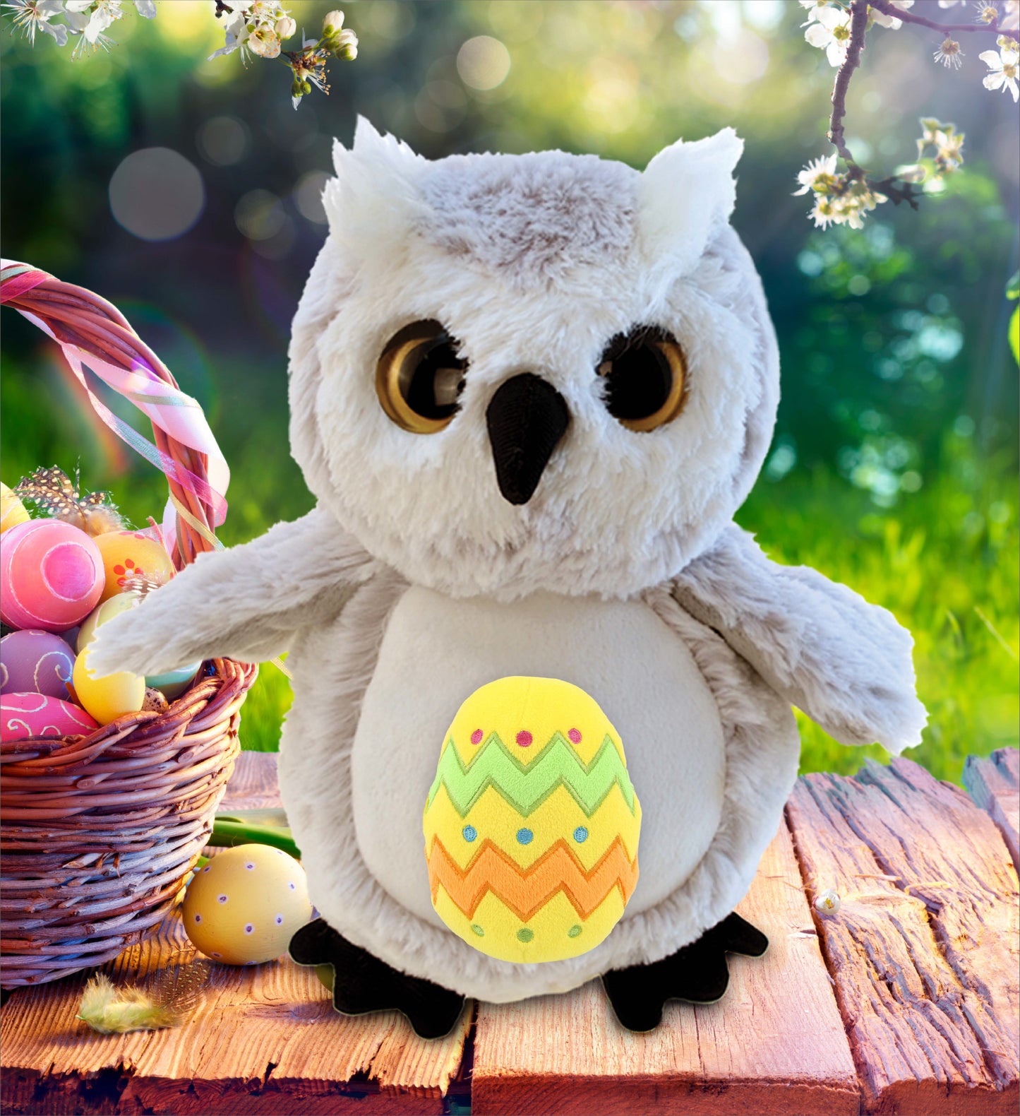 DolliBu Super Soft Big Eye Owl with Yellow Easter Egg Plush Toy - 8.5 Inches