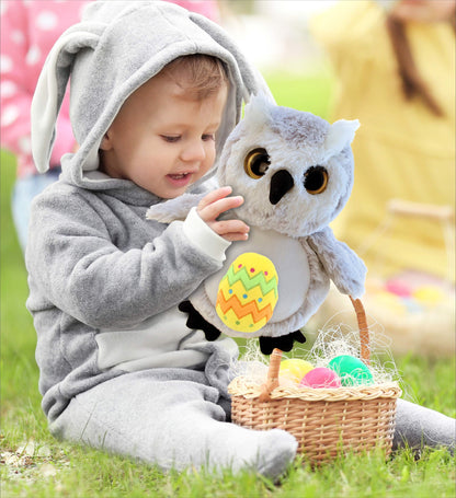 DolliBu Super Soft Big Eye Owl with Yellow Easter Egg Plush Toy - 8.5 Inches