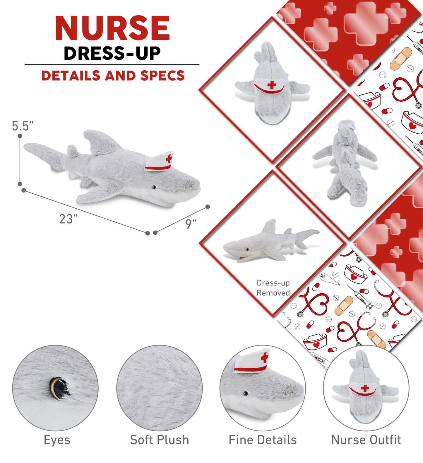 SUPER-SOFT PLUSH - SHARK NURSE DRESS UP
