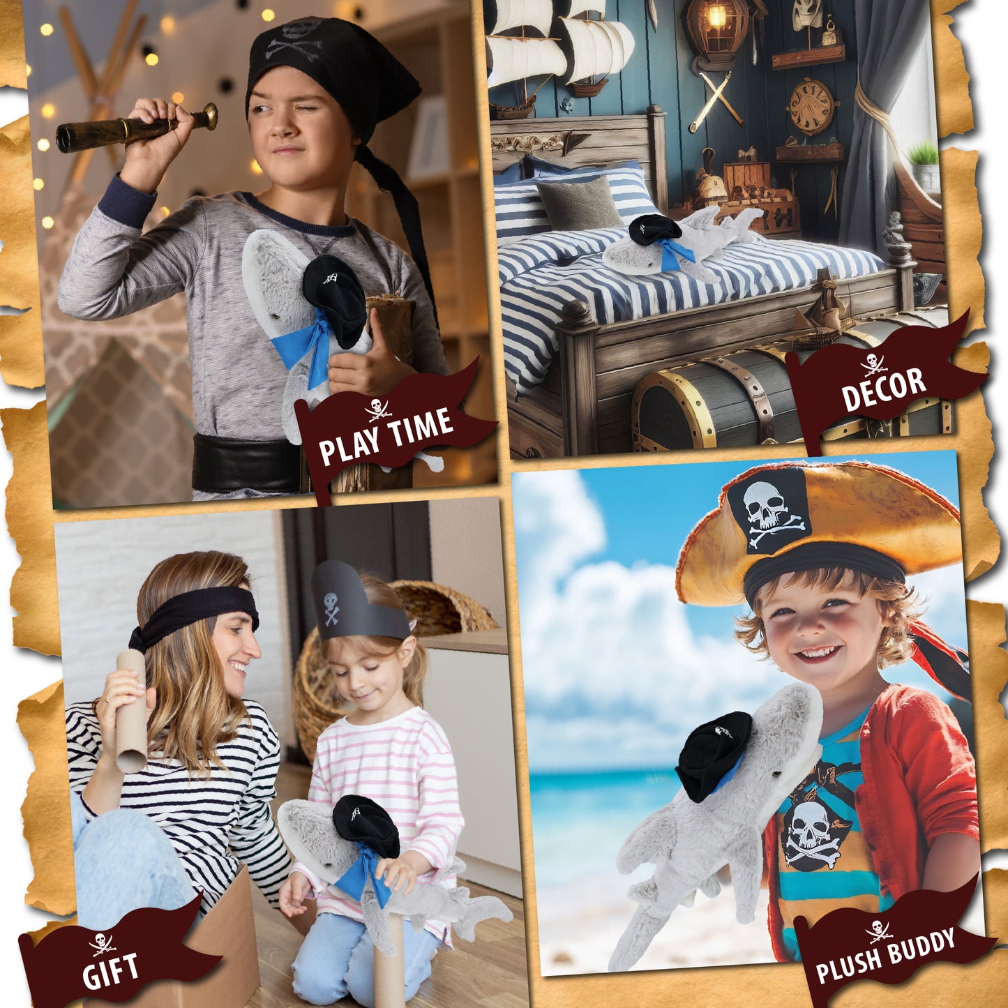 SUPER-SOFT PLUSH - SHARK WITH PIRATE DRESS UP