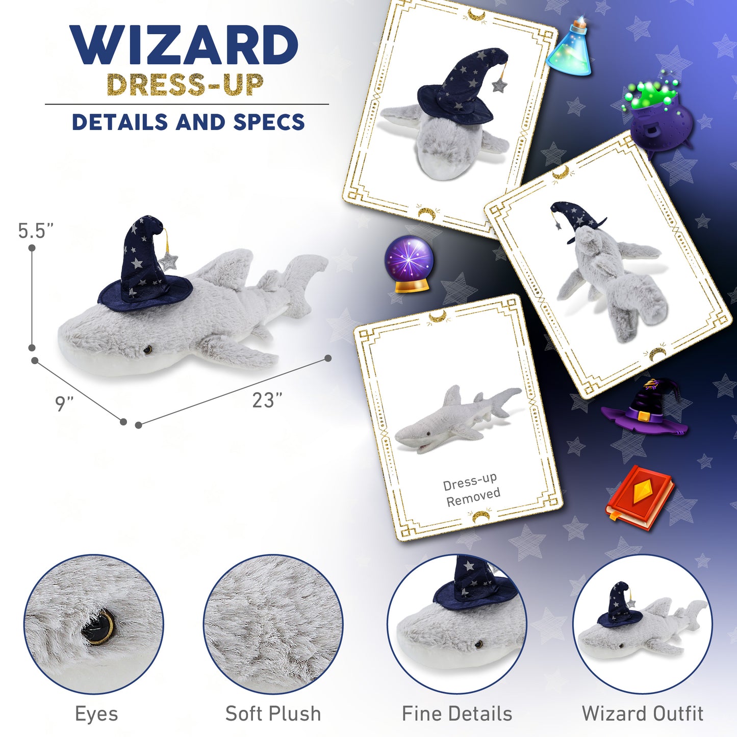 SUPER-SOFT PLUSH - SHARK WITH WIZARD DRESS UP