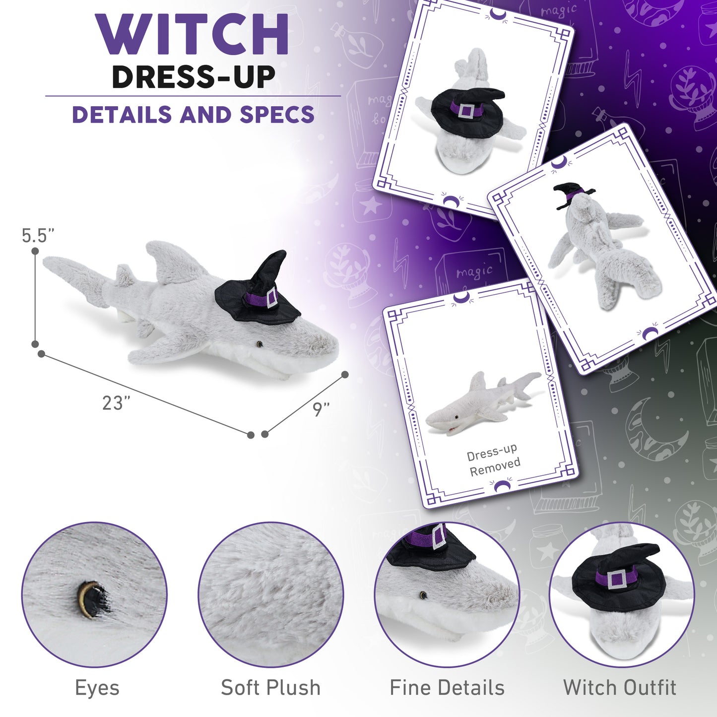 SUPER-SOFT PLUSH - SHARK WITH WITCH DRESS UP