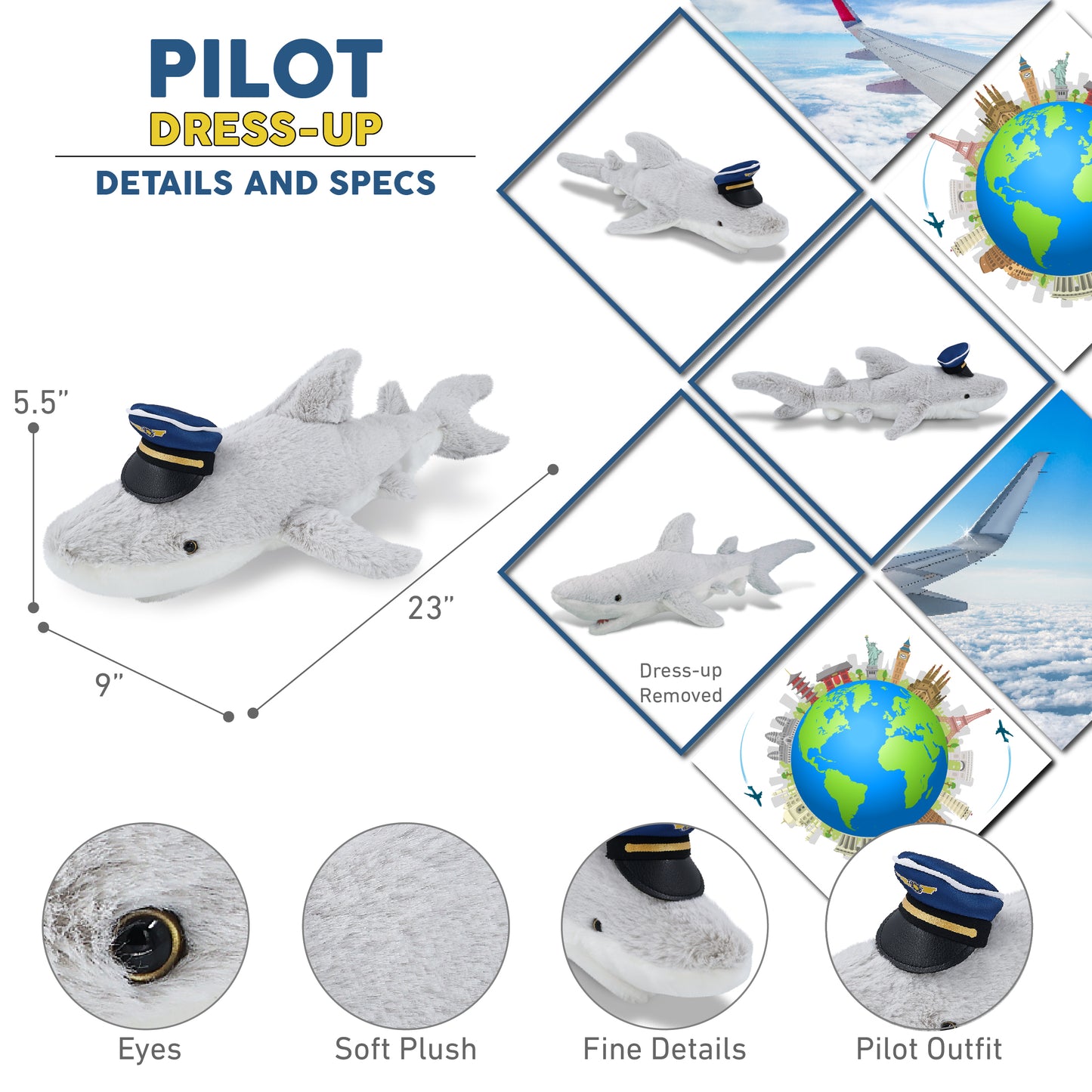 SUPER-SOFT PLUSH - SHARK WITH PILOT DRESS UP