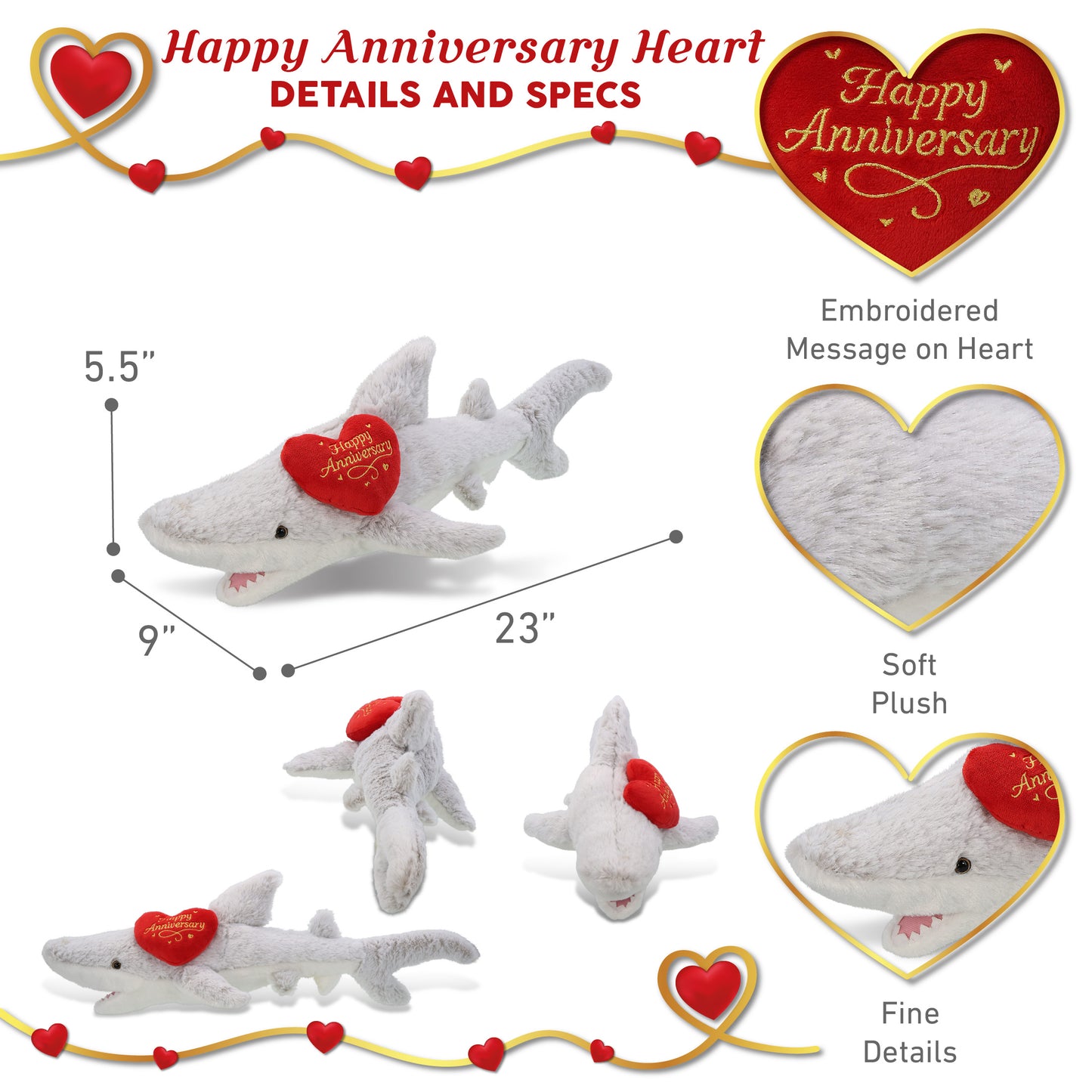 SUPER-SOFT PLUSH - SHARK WITH HAPPY ANNIVERSARY HEART