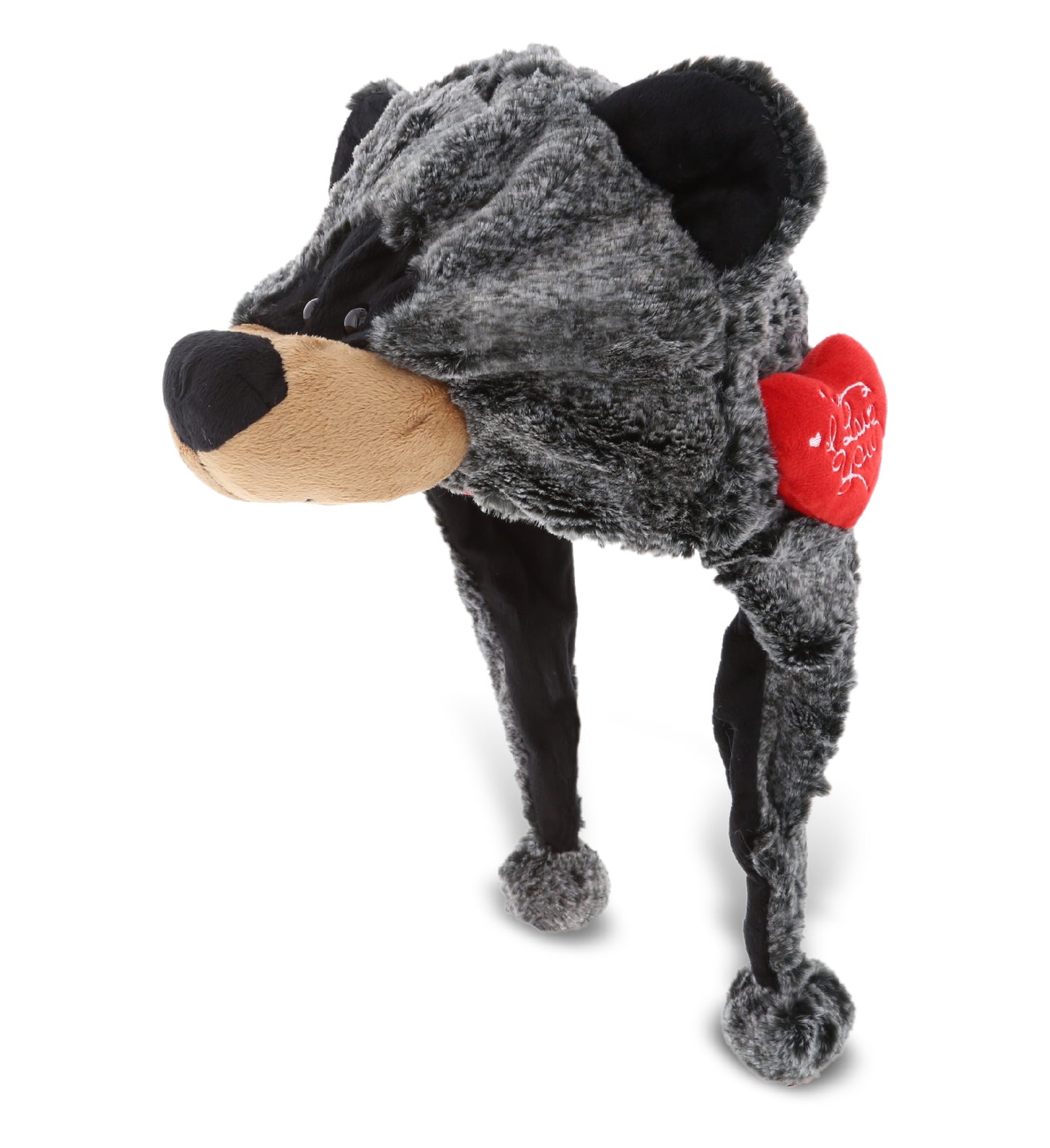 PLUSH I LOVE YOU RED HEART - SUPER-SOFT PLUSH HAT - BLACK BEAR