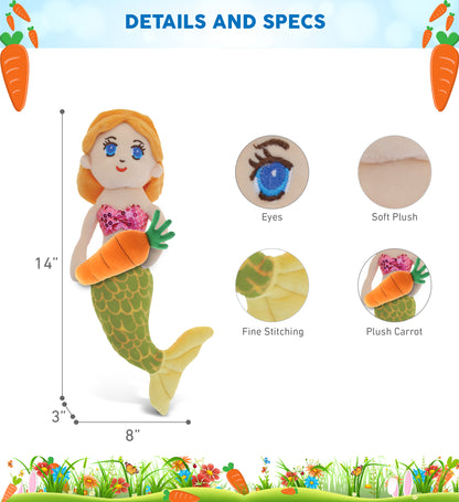 DolliBu Happy Easter Super Soft Plush Green Mermaid with Carrot Plush - 14 Inch