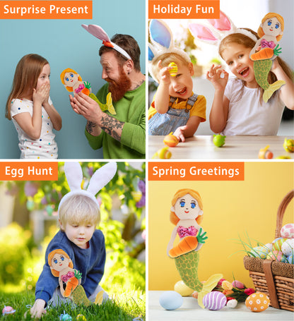 DolliBu Happy Easter Super Soft Plush Green Mermaid with Carrot Plush - 14 Inch