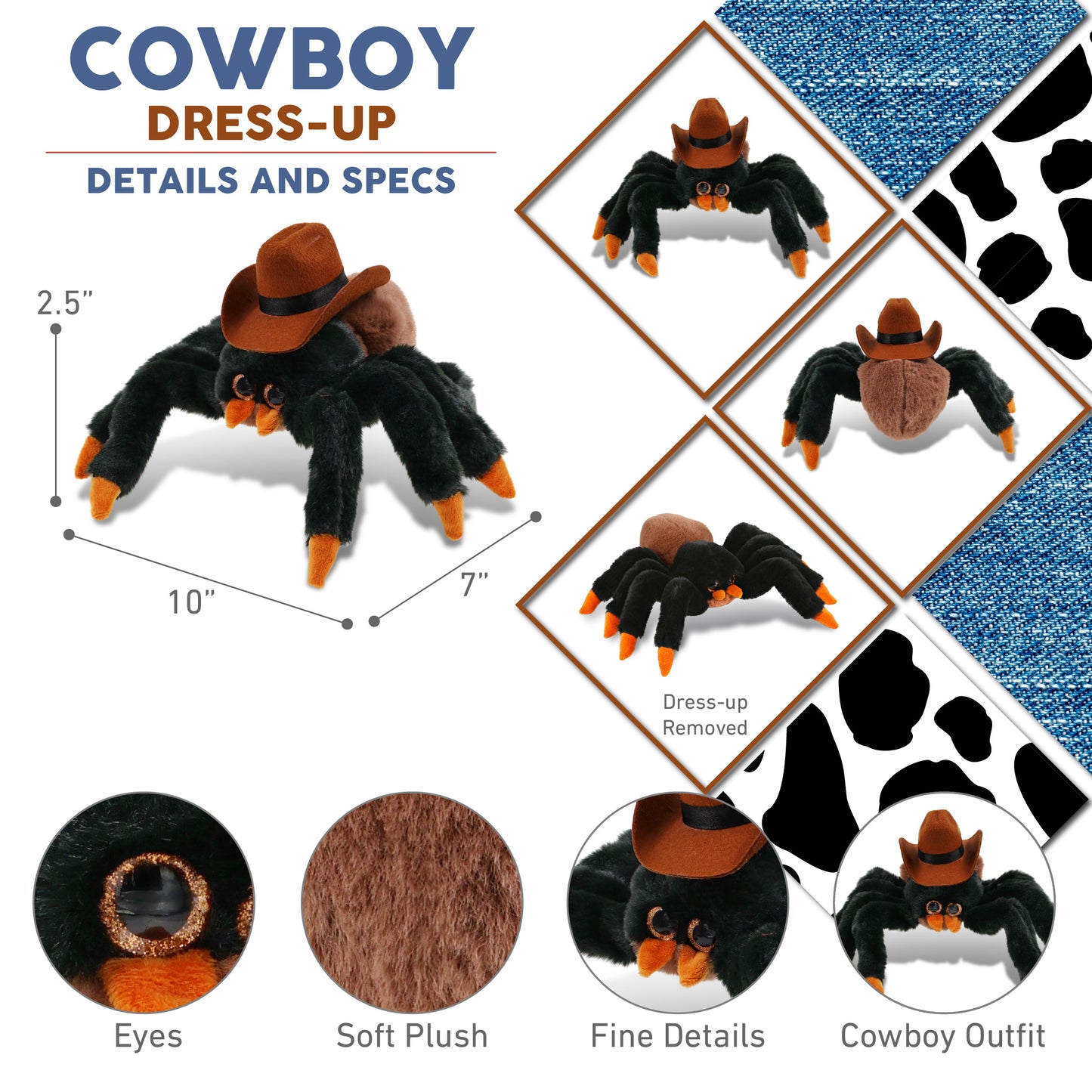 SUPER-SOFT PLUSH - WILD TARANTULA SPIDER 7" COWBOY DRESS UP