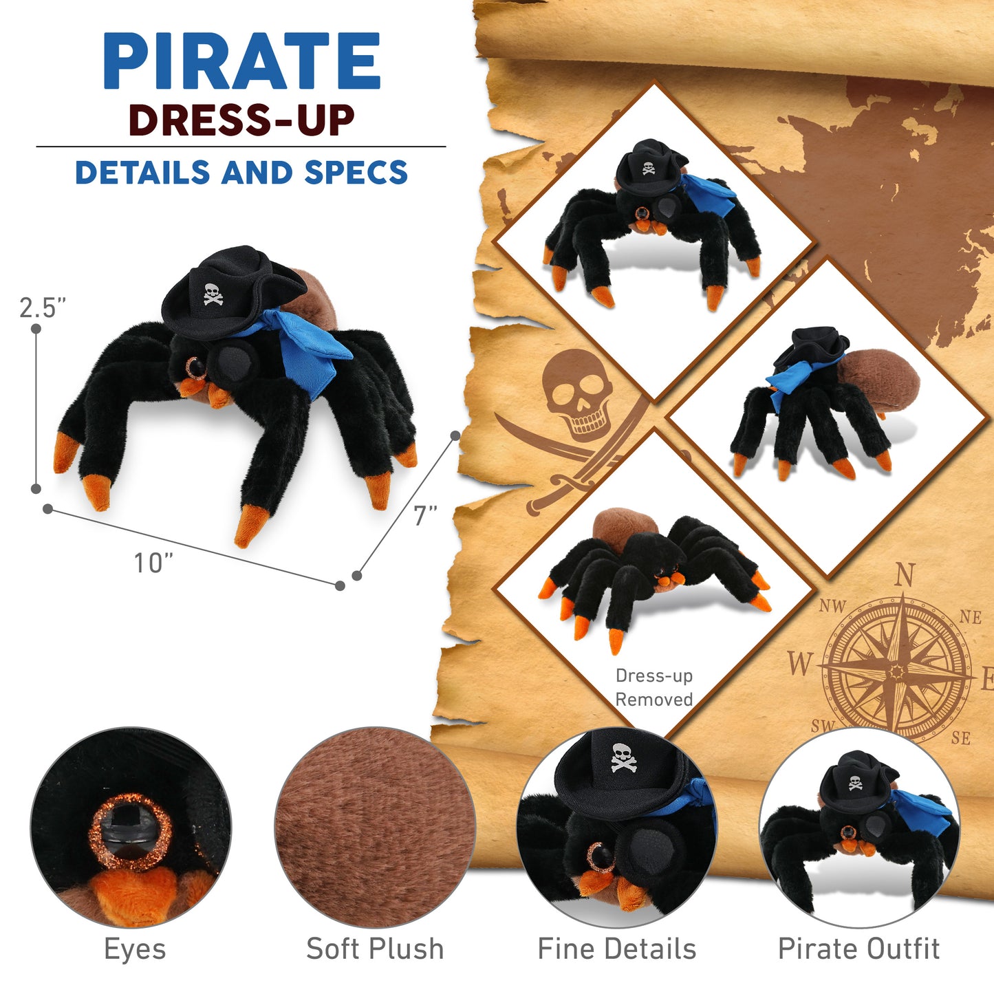 SUPER-SOFT PLUSH - WILD TARANTULA SPIDER 7" PIRATE DRESS UP