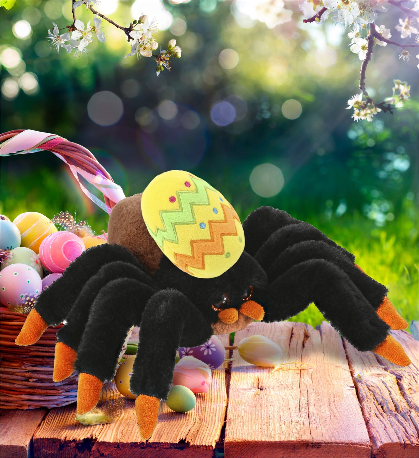 DolliBu Super Soft Wild Tarantula Spider with Yellow Easter Egg Plush - 7 Inch