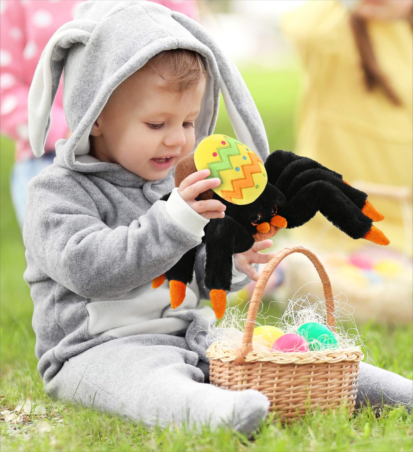 DolliBu Super Soft Wild Tarantula Spider with Yellow Easter Egg Plush - 7 Inch