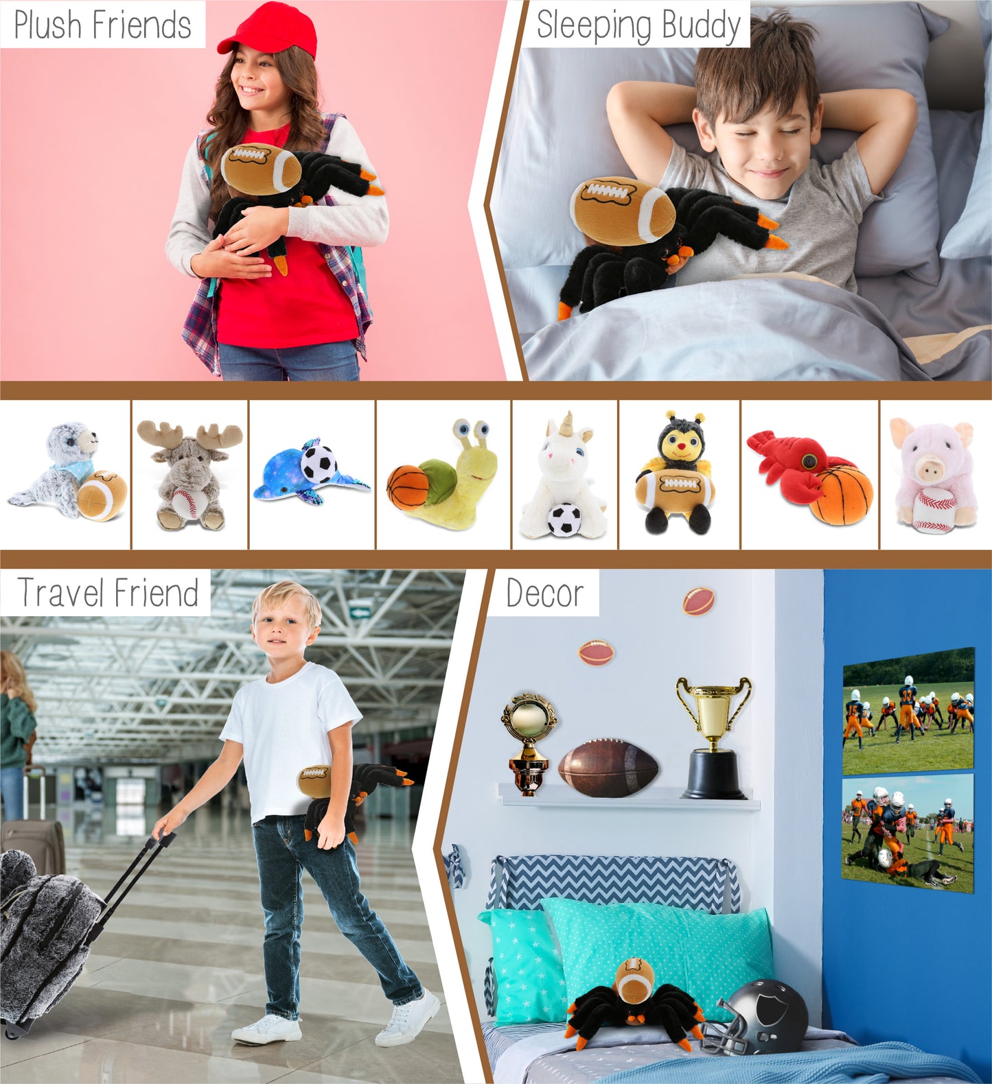 SUPER-SOFT PLUSH - WILD TARANTULA SPIDER 7" WITH FOOTBALL PLUSH