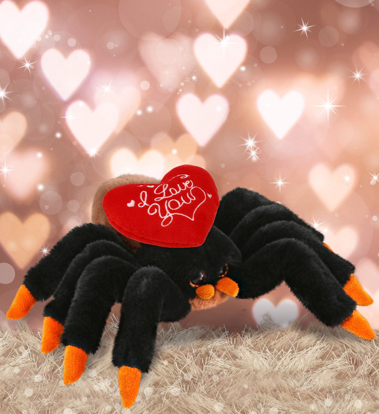 PLUSH I LOVE YOU RED HEART - SUPER-SOFT PLUSH - WILD TARANTULA SPIDER 7"