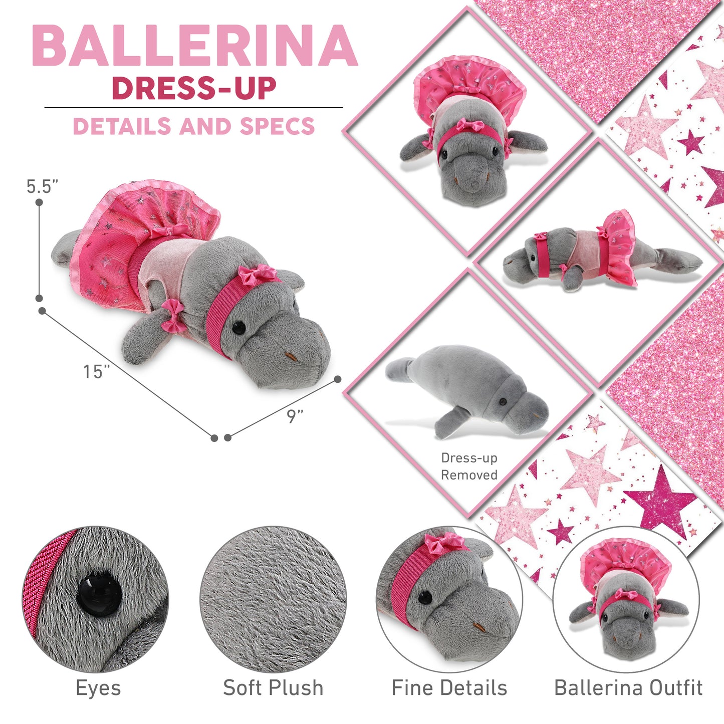 WILD COLLECTION PLUSH - 15" GREY MANATEE BALLERINA