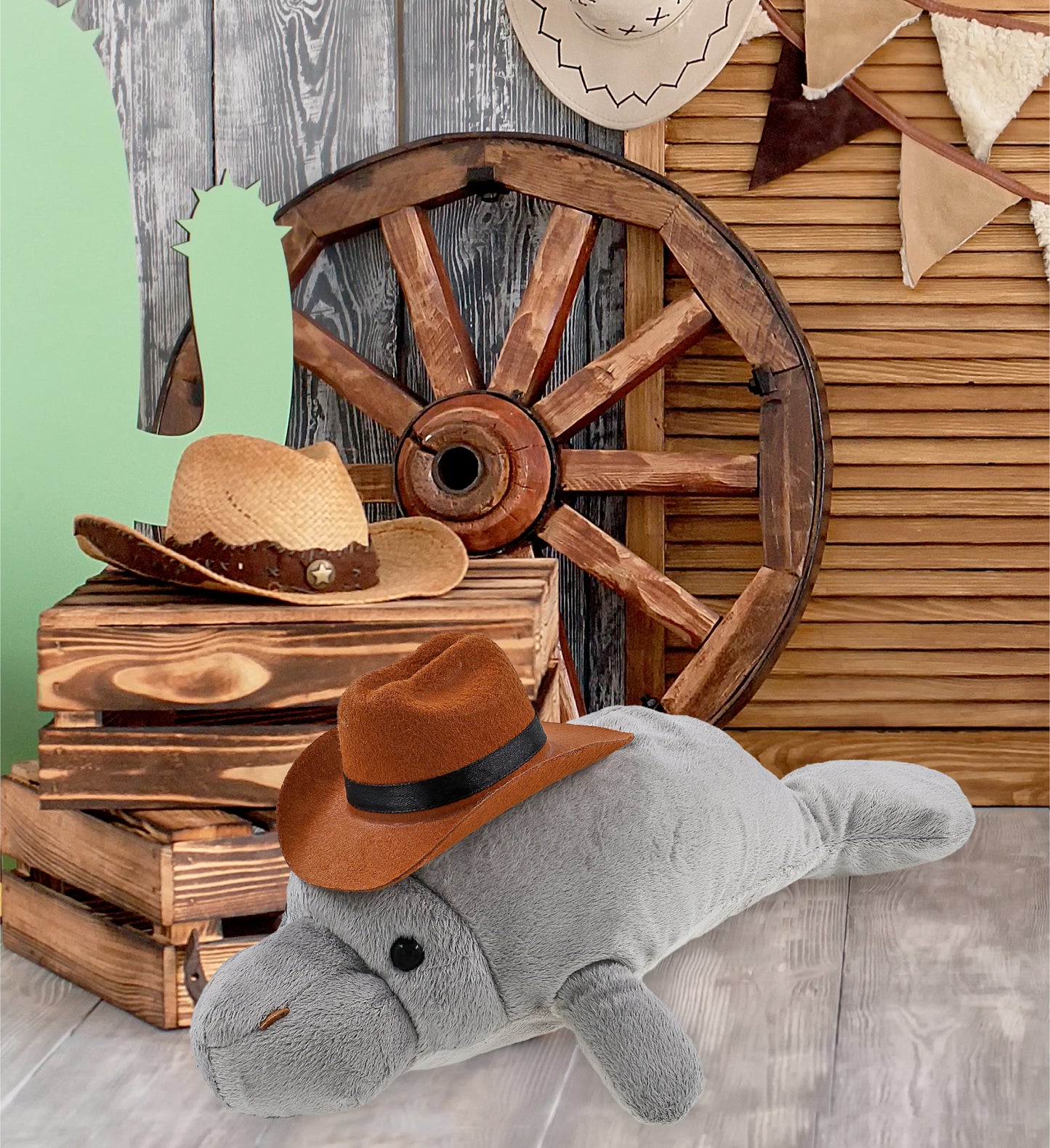 WILD COLLECTION PLUSH - 15" GREY MANATEE COWBOY DRESS UP