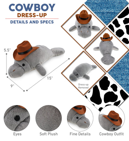 WILD COLLECTION PLUSH - 15" GREY MANATEE COWBOY DRESS UP
