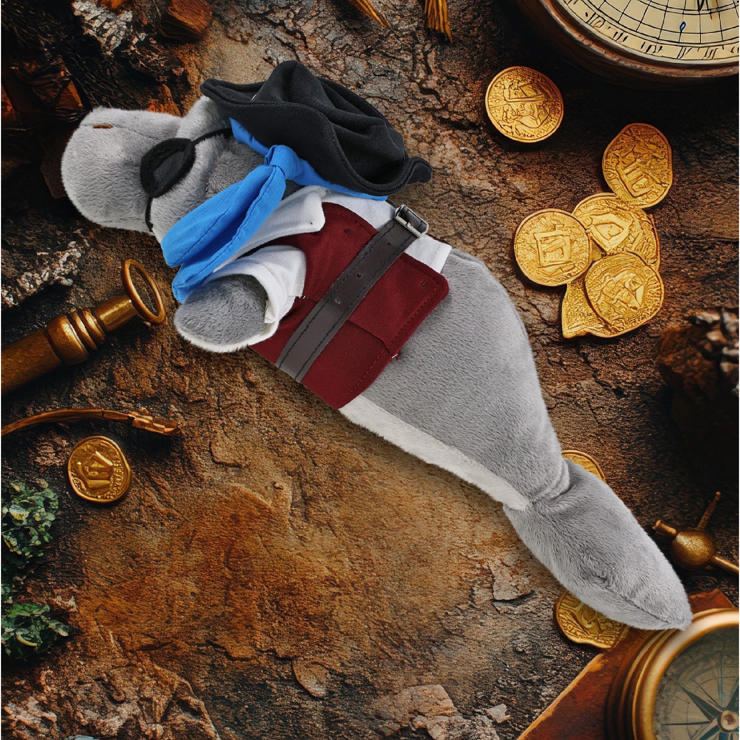 WILD COLLECTION PLUSH - 15" GREY MANATEE PIRATE DRESS UP