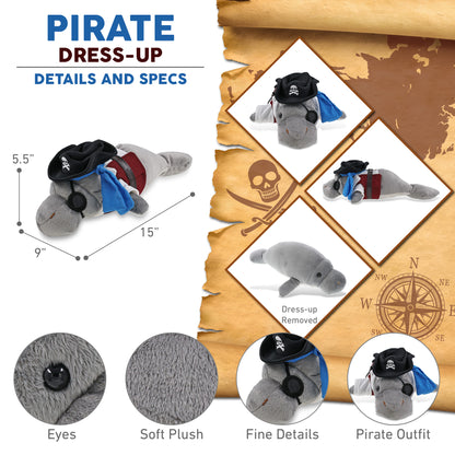 WILD COLLECTION PLUSH - 15" GREY MANATEE PIRATE DRESS UP