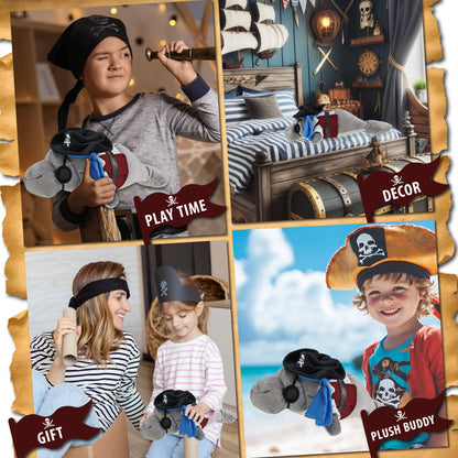 WILD COLLECTION PLUSH - 15" GREY MANATEE PIRATE DRESS UP