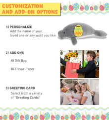 DolliBu Super Soft Grey Manatee with Yellow Easter Egg Plush Toy - 15 Inches
