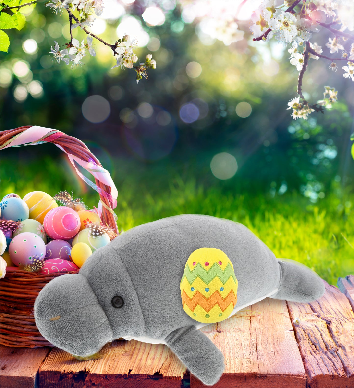 DolliBu Super Soft Grey Manatee with Yellow Easter Egg Plush Toy - 15 Inches